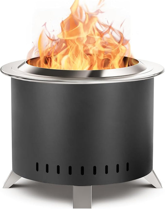 Smokeless Fire Pit,22 Inch Stainless Steel Firepit, Outdoor Wood Burning Fire Pit with Cover,Smokeless Firepits for Outside Backyard Patio Garden Camping Bonfire(Black)