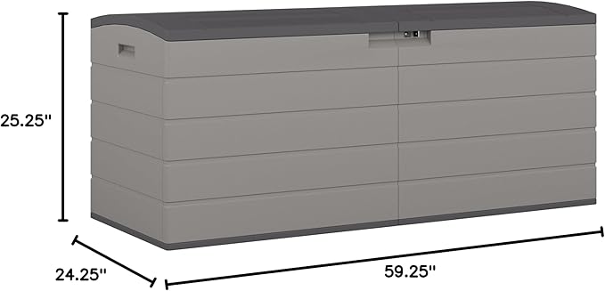 Suncast 120-Gal. All-Weather Patio Deck Box with Pad-Lockable Split Top Lid, Extra-Large Outdoor Storage Unit for Patio Furniture and Grill Tools, Made in the USA