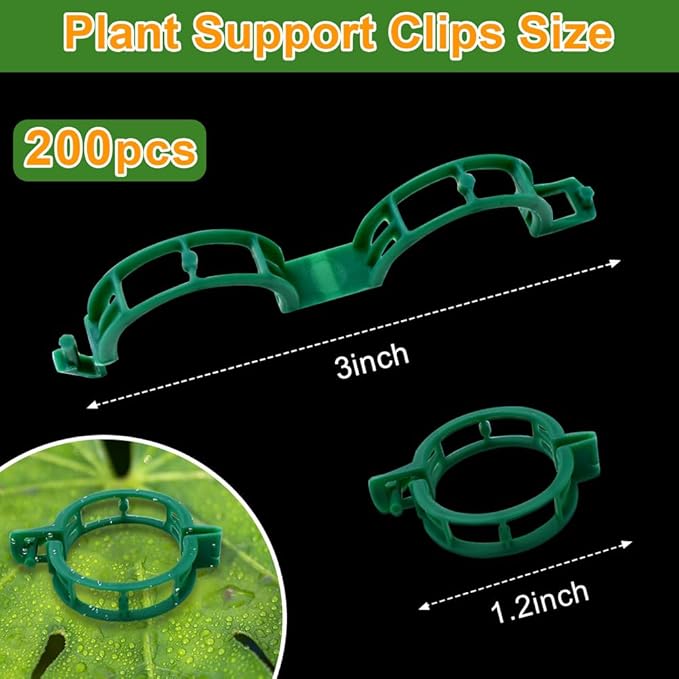 200 Pcs Plant Support Tomato Clips, Garden Clips, Crop Clips for Vine Vegetables, Fixing Tomato, Sweet Pepper, Eggplant, Makes Plants Grow Upright and Healthier（Green）