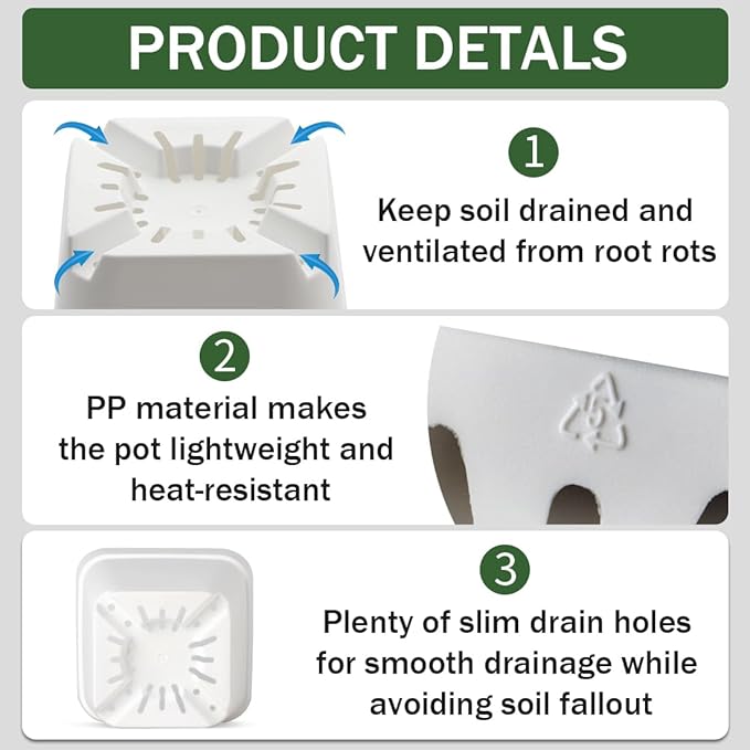 BTPLASTIK 80 Pcs Nursery Pots 4 Inch, Plastic Seed Starting Pot with Drainage Holes, Small Sturdy Seedling pots for Planting, Succulents, Transplanting, Cuttings (White)