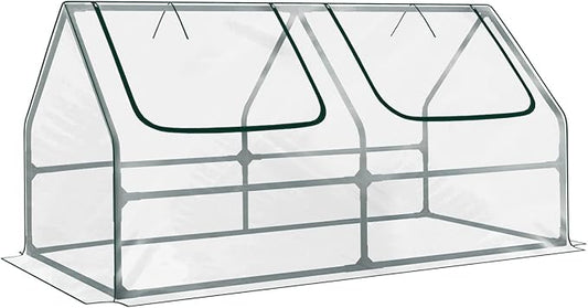BPS 6x3x3 ft Mini Greenhouse with Transparent PVC Cover UV-Protected Roll-Up Zipper Windows, Ideal for Indoor or Outdoor Use on Raised Garden Beds
