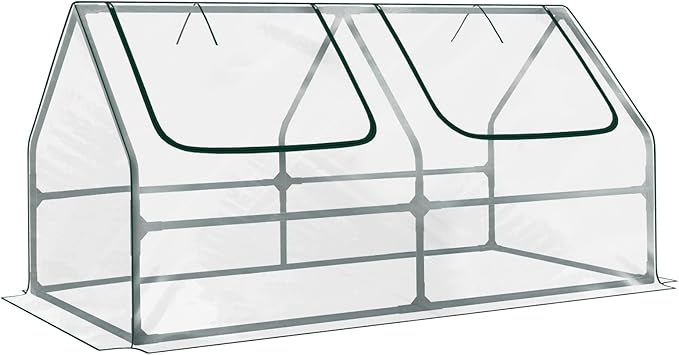 BPS 4x2x2 ft Mini Greenhouse with Transparent PVC Cover UV-Protected Roll-Up Zipper Windows, Ideal for Indoor or Outdoor Use on Raised Garden Beds