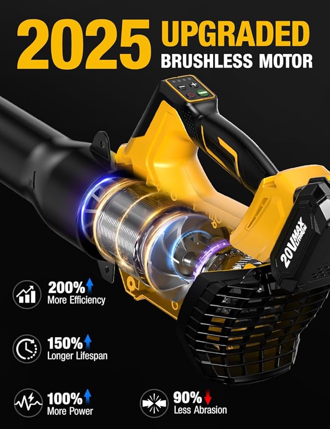 Cordless Leaf Blower for DEWALT 20V Max Battery, 650CFM/160MPH 26000RPM Brushless Leaf Blower Cordless w/Turbo & 4 Speed Modes, Lock-On Switch, Electric Leaf Blowers for Lawn Care, Blowing Wet Leaves