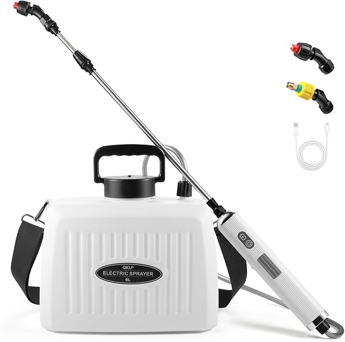 Electric Sprayer, Battery Powered Sprayer 6L/1.6 Gallon, with 3-Adjustable Nozzles, Retractable Wand, Rechargeable Handle & Adjustable Shoulder Strap, Suitable for Garden, Lawn & Cleaning.