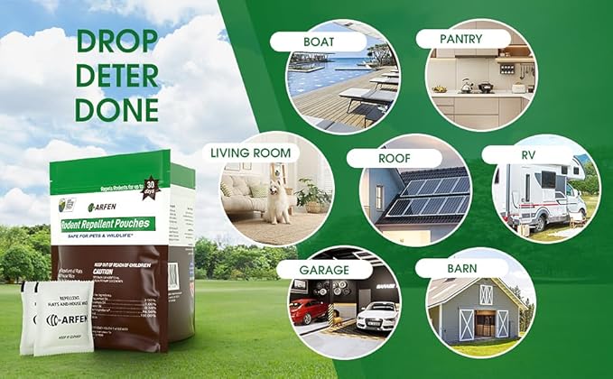 Rodent Repellent Pouches, Peppermint Oil, All Natural, Plant Powered, Repel Mice and Rat, Squirrels, Mouse Repellent, Keep Mice Out from Indoor/Car/RV/Boat/Garage/Cabin,10 Pouches