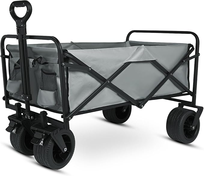Yesker Foldable Wagon - 300lbs Collapsible Garden Carts with All Terrain Wheels for Outdoor Camping Sports Shopping Gardening - Heavy Duty Portable Utility Trolley (Gray)