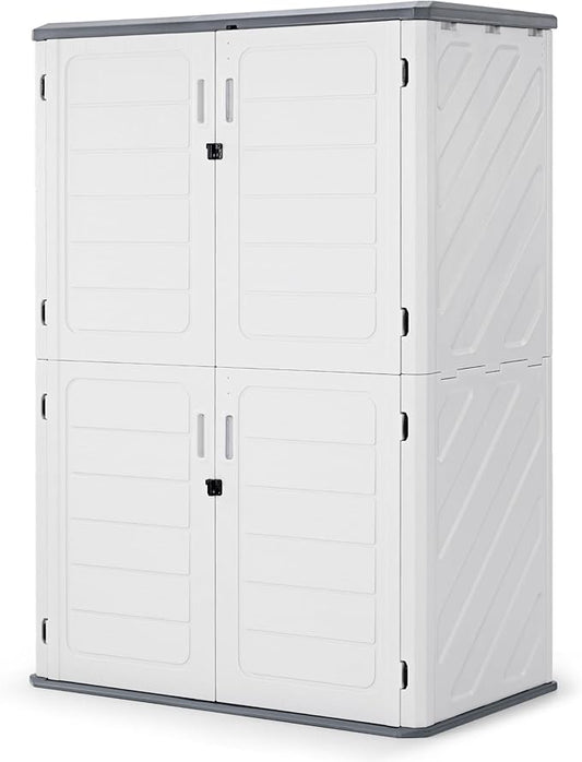 Macrout 50 Cu.Ft Plastic Outdoor Storage Cabinet with Floor, 4.3 x 2.5 ft Waterproof Resin Outdoor Storage Shed, Lockable Vertical Shed for Garden and Patio