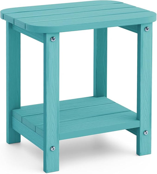 2-Tier Outdoor Side Table, 16" Adirondack Small Side Table All Weather Resistant, Patio End for Outside or Indoor, Patio, Yard, Pool, Porch, Garden, Sky Blue