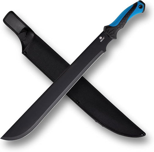 REAT Gardening Heavy Duty Machete,24" Full Tang Machete with Shaeth,Ergonomic No-Slip Handle,Machetes for Bushcraft, Outdoor Hunting, Garden Cutting Trees and Yard Work (Blue)