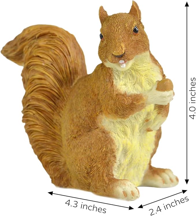 Brown Squirrel Statue with Acorn – Hand-Painted Polyresin Garden Figurine for Lawn & Patio – Small Nature-Inspired Outdoor Décor