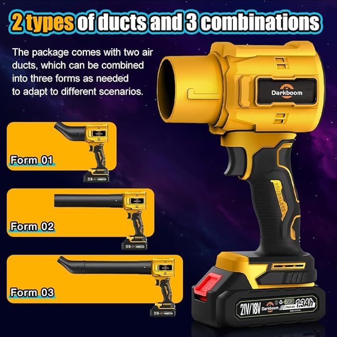 Handheld Leaf Blower Cordless with 45000RPM Turbo Blower 2pcs Batteries an Adapter Charger and Two Types of air ducts