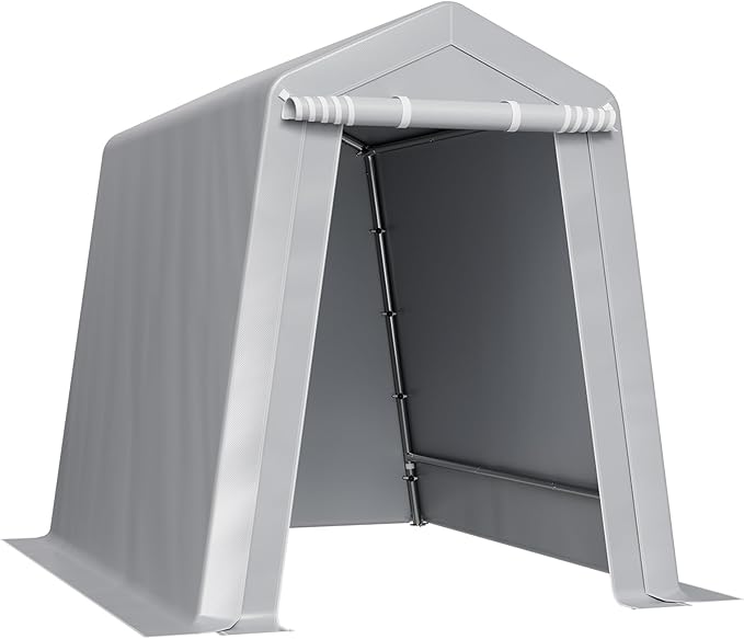 VEVOR 6x8x7 FT Portable Outdoor Storage Shed, Heavy-Duty Waterproof Shelter with Roll-Up Zipper Door & Vents, UV-Resistant Carport for Motorcycle, Bike, Lawn Mower, Tools, Gray