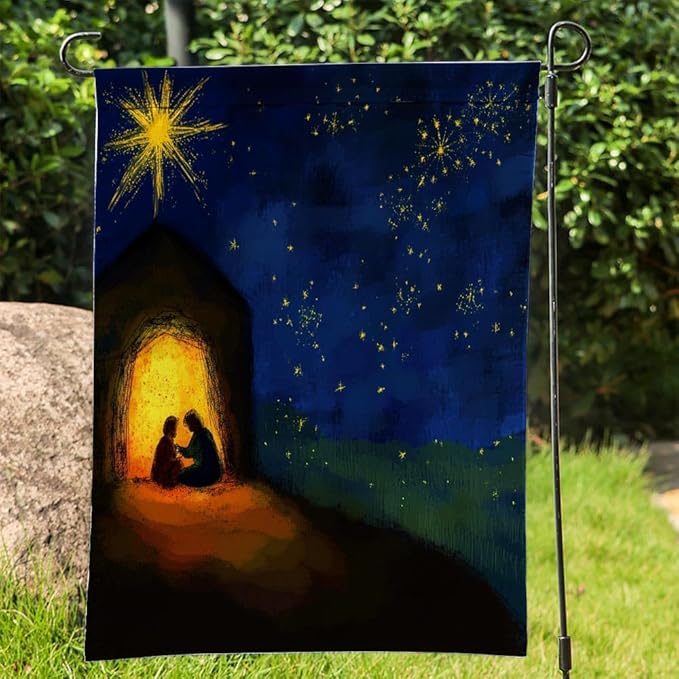 Birth of Jesus starry sky Outdoor Garden Flag 12X18 Inches Double Sided Seasonal Garden Flag