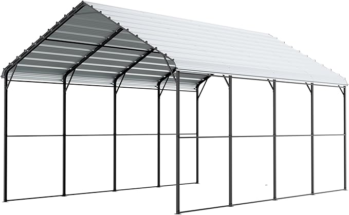 VEVOR Heavy Duty Metal Carport, 12' x 20' Outdoor Carport with Galvanized Steel Frame & Roof, Car Tent Garage Shade with Removable Sidewalls, Multi-Use Car Shelter for Pickup, Boat, Car & Tractors