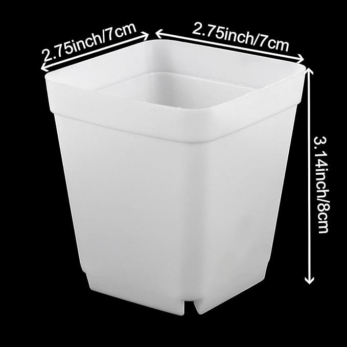 HOIGON 100 Pack 3 Inch White Square Nursery Pot, Durable Thickened Plastic Nursery Pots with Drain Holes, Small Square Planting Containers for Flower Tomatoes Basil