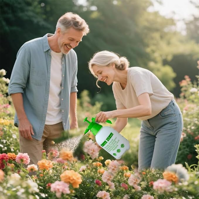 1/2 Gallon Handheld Pump Sprayer, 2 Pack Garden Pressure Sprayer with Adjustable Brass Nozzle, Multi-Purpose 75 Oz Water Spray Bottle Ideal for Watering, Fertilizing, Cleaning (White-2L)