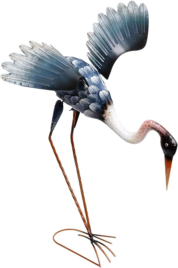 MUMTOP Crane Garden Statues for Outside, Blue Heron Garden Sculpture Statue, 25 Inch Large Bird Yard Art for Backyard Pond Patio Porch Decoration