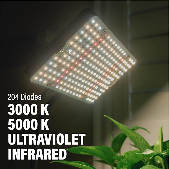 Humboldts Secret Clip On LED Grow Light for Indoor Plants Full Spectrum w/Warm, White, & UV-IR Lights | 200W Intensity & Timer | for Tables, Desks, & More | Plant Light for Indoor Plants, Herbs, Etc