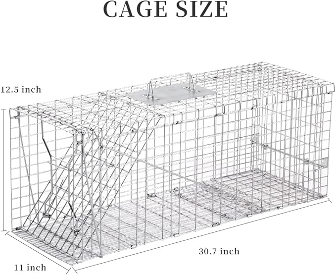 Animal Traps,Live Animal Trap for Cats,Rabbits, Squirrels,cat Trap for Stray Cats, Live Traps for Raccoons, Stainless Steel Foldable with Pedal Triggers (32 x 11 x 12.6 inches)