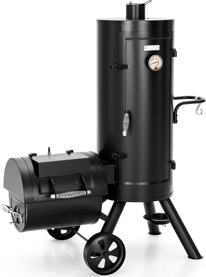 Sophia & William Heavy-Duty Vertical Offset Charcoal Smoker Extra Large Outdoor BBQ Gill with Offset Smoker, 961 SQ.IN. Cooking Area with Warming Tray,Push-out Ash Tray for Event Gathering, Black