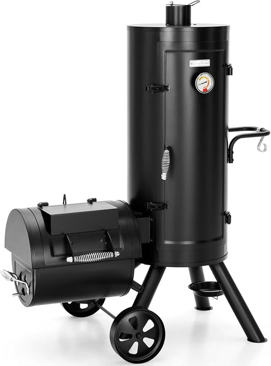 Sophia & William Heavy-Duty Vertical Offset Charcoal Smoker Extra Large Outdoor BBQ Gill with Offset Smoker, 961 SQ.IN. Cooking Area with Warming Tray,Push-out Ash Tray for Event Gathering, Black