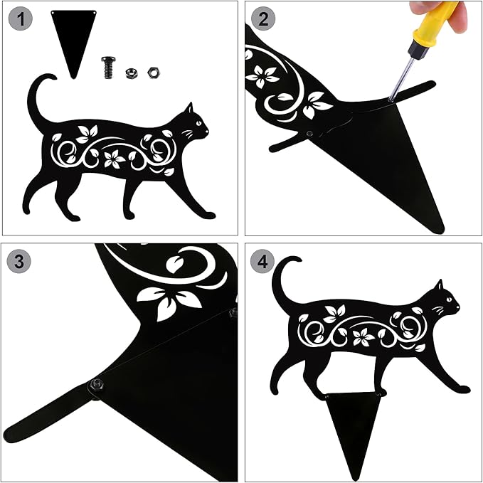 Elcoho 4 Pack Black Cat Silhouette Cute Metal Cat Garden Statues Bird Repellent Decorative Garden Stakes for Yard, Garden, Lawn Outdoor Decorations