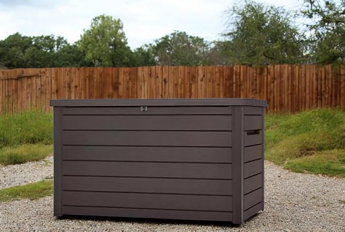 Outdoor Storage Box with Lockable Lid - Weather-Resistant and Stylish (Brown, 230-Gallon)