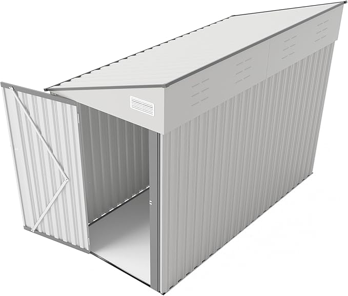 4×8 FT Outdoor Metal Storage Shed,Heavy-Duty Lean to Storage Shed with Lockable Single Side Hinge Door,Waterproof Metal Storage Tool House W/Sloping Roof,Air Vent&Protect Film,for Backyard,White