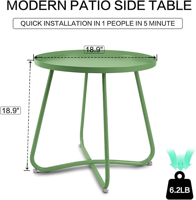 Babion Green Outdoor Side Table, Small Round Patio Accent Table for Yard & Garden, Indoor & Outdoor