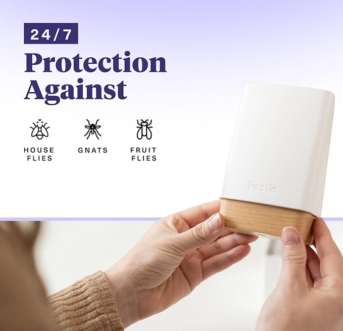 Pestie Flying Insect Trap, NanoPulse Tech Attracts & Kills Flies, Fruit Flies & Gnats, 24/7 Fly Trap with UV Light, Modern, Mess-Free Design, Easy Cartridge Swap (2 Devices & 4 Cartridges)