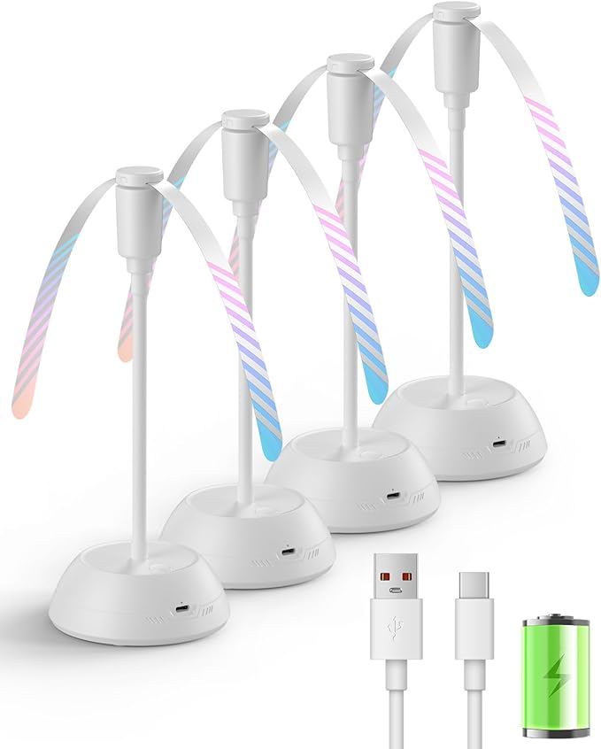 4PCS Food Fan for Table, 2000mAh Rechargeable Portable Tabletop Fans with Holographic Blades and 360° Goose-Neck, Table Food Spinner Quiet for Picnic, Home, Party, BBQ(White)