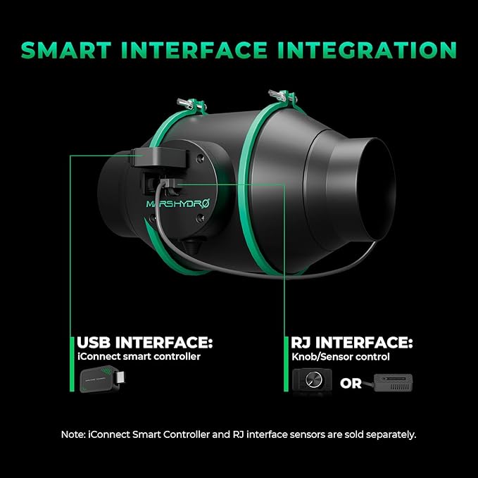 Mars Hdyro iFresh 4 Inch Smart Inline Duct Fan with Variable Speed Controller, 205 CFM App Control Ventilation Exhaust Fan for Grow Tents, Hydroponics