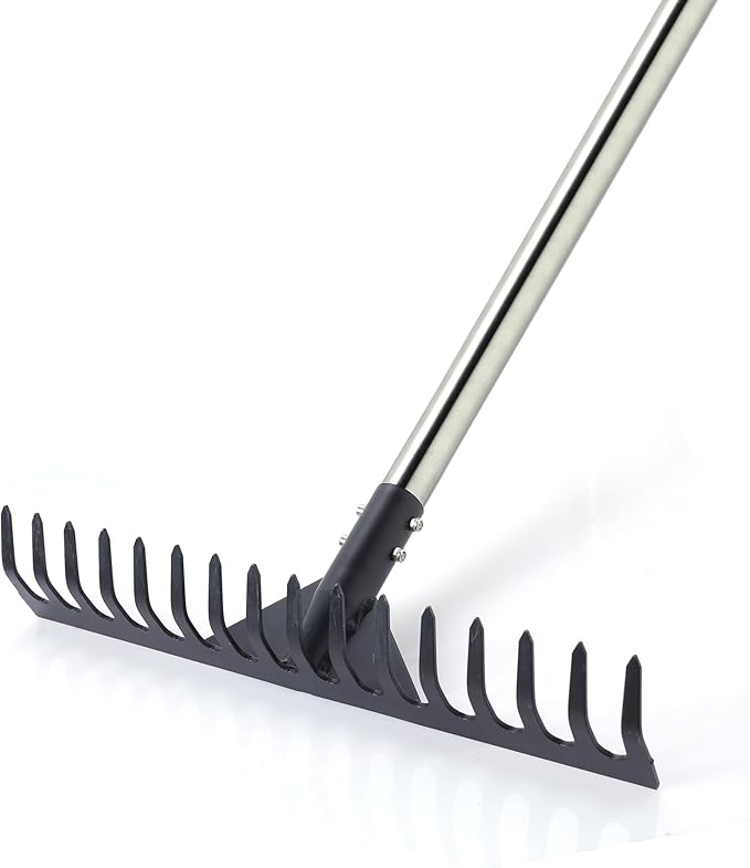 Yocada Thatch Rake 15.7" Steel Lawn Thatching Rake Heavy Duty Grass Grooming Tool for Garden Yard Soil Loosening Lawn Cleaning 62" Tall