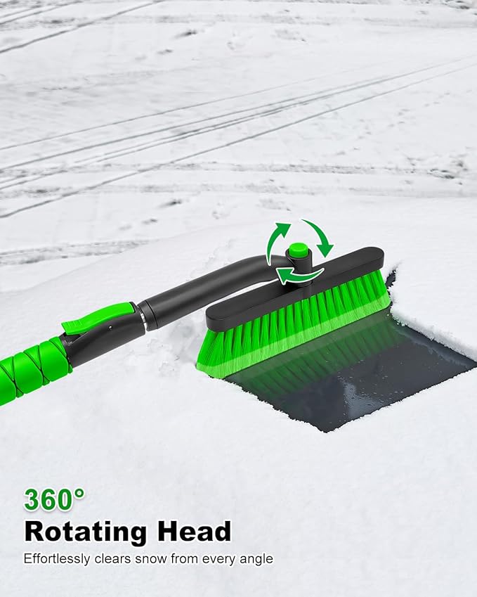 SEAAES 33 Inch Ice Scraper with Snow Brush for Car Windshield, Extendable Snow Scraper and Brush with Foam Grip for Truck SUV Vehicle Window - Green