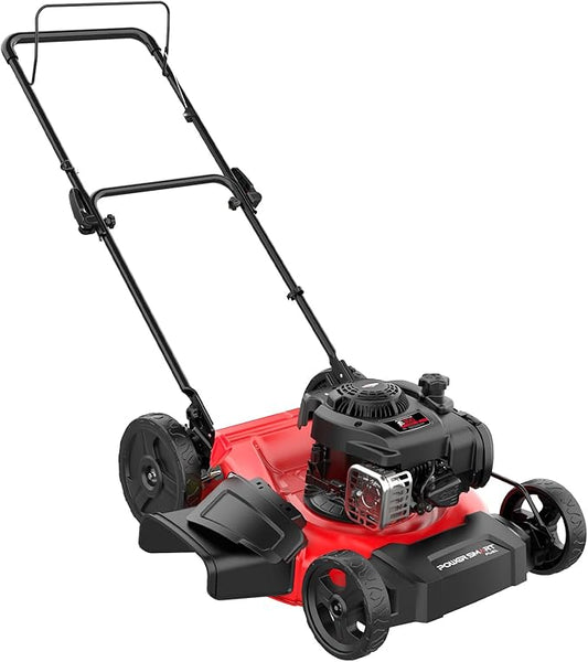PowerSmart 21-Inch Gas Push Lawn Mower with 125cc Briggs and Stratton Engine, 2-in-1 Mulching Lawn Mower with Side-Discharge, 6-Positions Adjustable Cutting Height (B8721C)