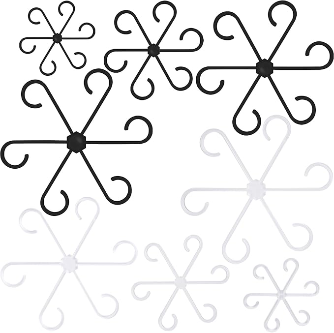 8PCS Plant Stem Support, 4 Sizes Climbing Houseplant Stem Holders, Plastic Reusable Flower Trellis Stem Hook Plant Care Growth Accessories for Flower Plants Indoor Outdoor - Black, Clear