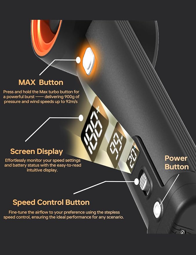 Jet Fan MAX - KiCA Jetfan Car Air Blower and Vacuum Turbo Fan,Electric Cordless Strong Blower 85000 RMP for Car Window Snow/Leaf Clearing,Dry Motocycle,Computer Dust Remove,Outdoots,Long Battery Life