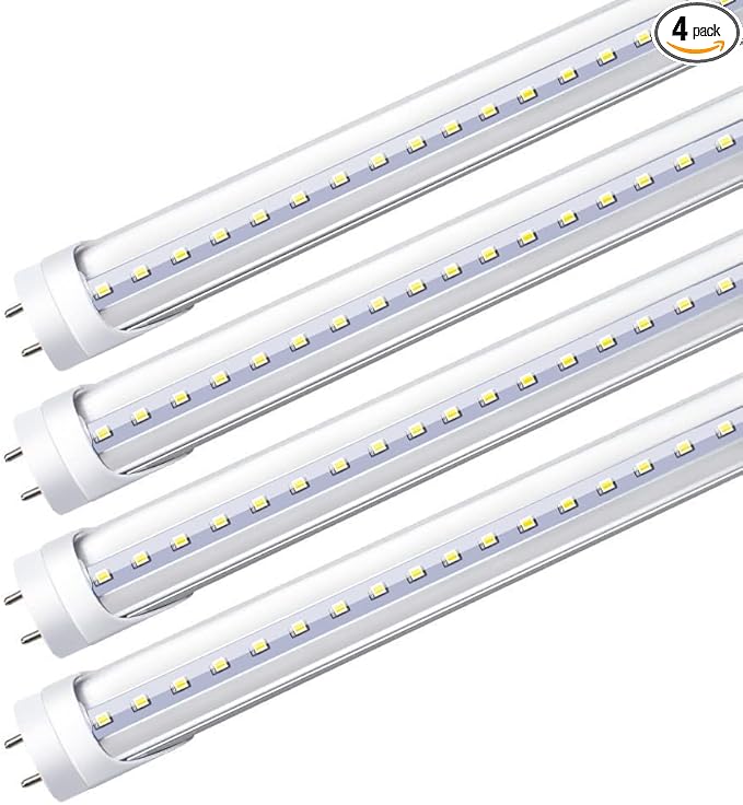 LightingWill LED T8 Light Tube 4FT, Daylight White 5000K, Dual-End Powered Ballast Bypass, 2000Lumen 18W (40W Equivalent Fluorescent Bulb Replacement), Clear Cover, AC85-265V Lighting Fixture, 4 Pack…