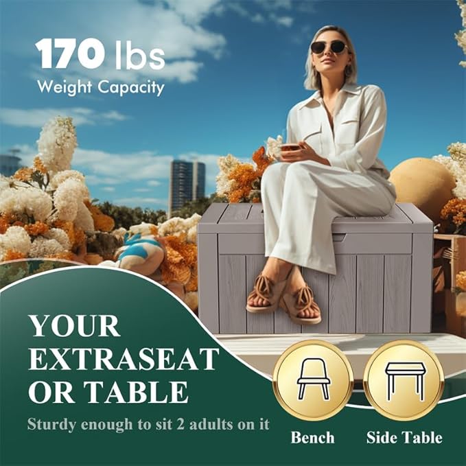 30 Gallon Outdoor Storage Box – Resin Deck Box with Lockable Lid, Waterproof Patio Furniture Storage for Tools, Garden & Yard Organization