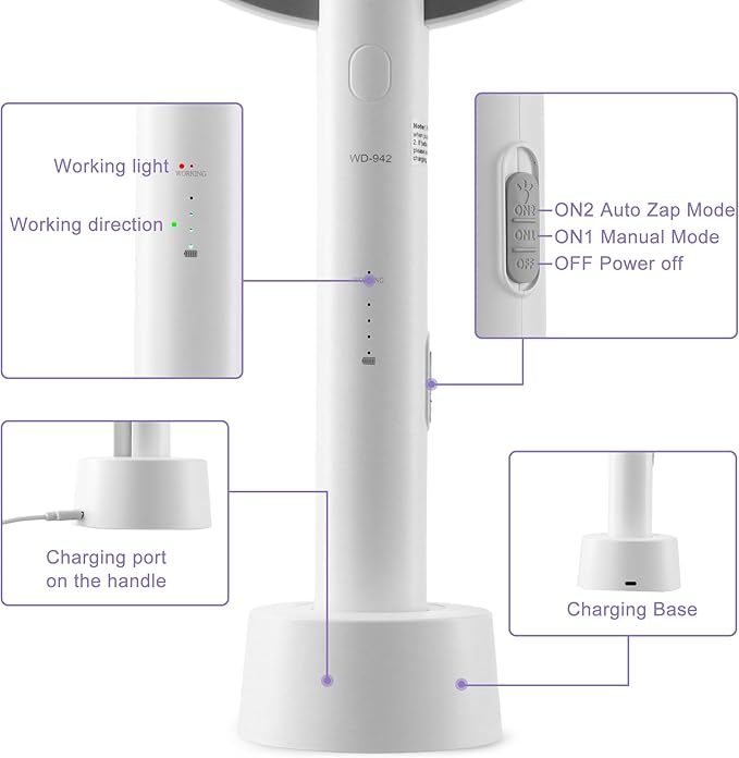 Electric Fly Swatter 3000V Bug Zapper Racket, 1200mAh Rechargeable Raqueta Electrica Mosquitos Hand Held Dual Modes Mosquito Killer with Purple Mosquito Light for Indoor Outdoor - 2Pack