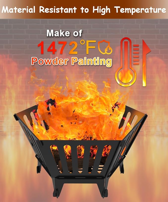 22.5 Inch Portable Plug Fire Pit for Camping, Detachable Outdoor Wood Burning Firepit with Carrying Bag for Outside Patio Heating, Picnic, Bonfire and BBQ, Vertical Hollow Style