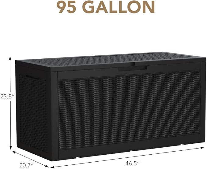 Devoko 95 Gallon Deck Box Large Resin Outdoor Storage Box, Waterproof and UV Resistant Lockable for Outdoor and Patio, Large Storage Cabinet for Patio Furniture, Garden Tools and Pool Supplies, Black