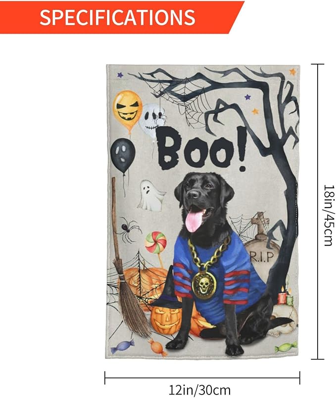 Labrador Black Dog Halloween Boo Pumpkin Garden Flag Welcome Party Outdoor Outside Decorations Picks Home House Garden Yard Decor 12x18 Inch