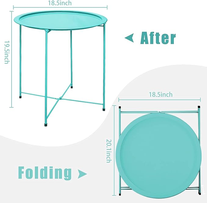 Garden 4 you End Table Set of 2, Outdoor Side Table, Small Patio Table Metal Side Table, Round Folding Side Table, for Outdoor and Living Room,Green