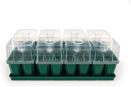 Vego garden Seedling Suite Products, 8 Pack Jumbo Seedling Trays with Seedling Tray Lids and 10" x 20" Bottom Watering Trays