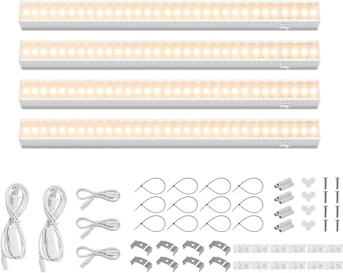 Barrina Grow Lights for Indoor Plants, Full Spectrum Sunlight, 1ft Plant Growing Lamp, LED Grow Light Bulbs, T5 Grow Light Strip, Plug and Play, Yellow, 4-Pack