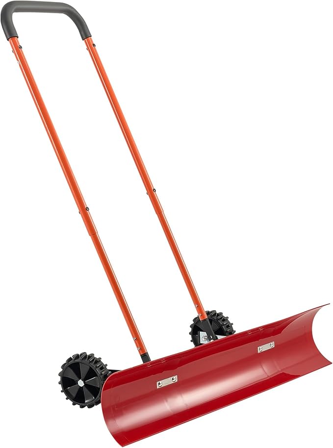 VEVOR 38-inch Snow Pusher Shovel with Wheels, Bi-Directional Heavy Duty Wheeled Push Snow Shovel for Driveway and Sidewalks with Angeled Blade