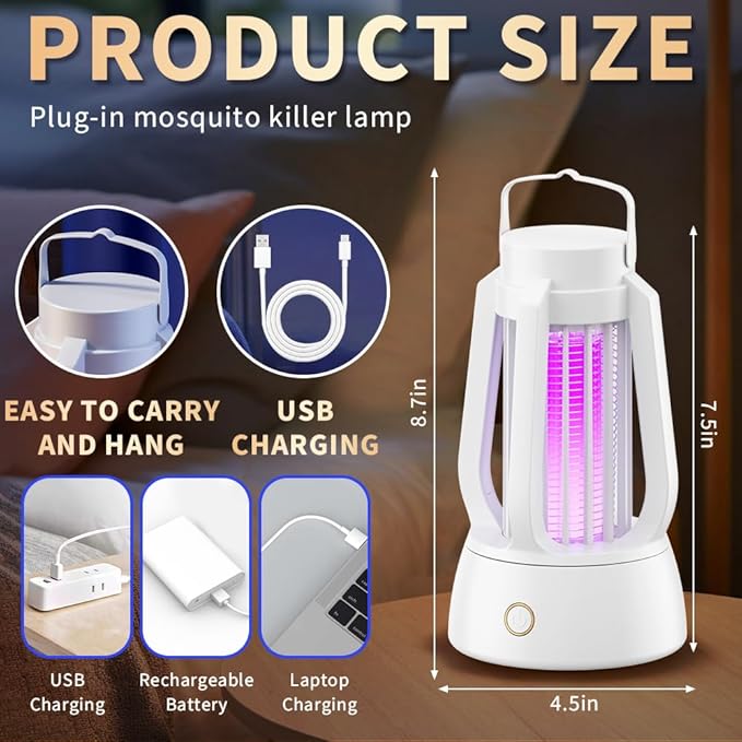 Bug Zapper Outdoor Indoor, Electric Fly Zapper with 4ft Power Cord, Three Modes Mosquito Killer，Waterproof Portable Mosquito Zapper for Home,Patio,Camping