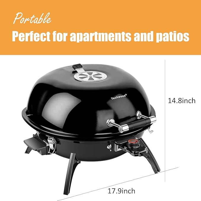 Electric BBQ Grill Techwood 15-Serving Outdoor Electric Grill for Party, Patio & Backyard, Double Layer Design, Portable Removable Stand Grill, 1600W (Countertop Black BBQ Grill)