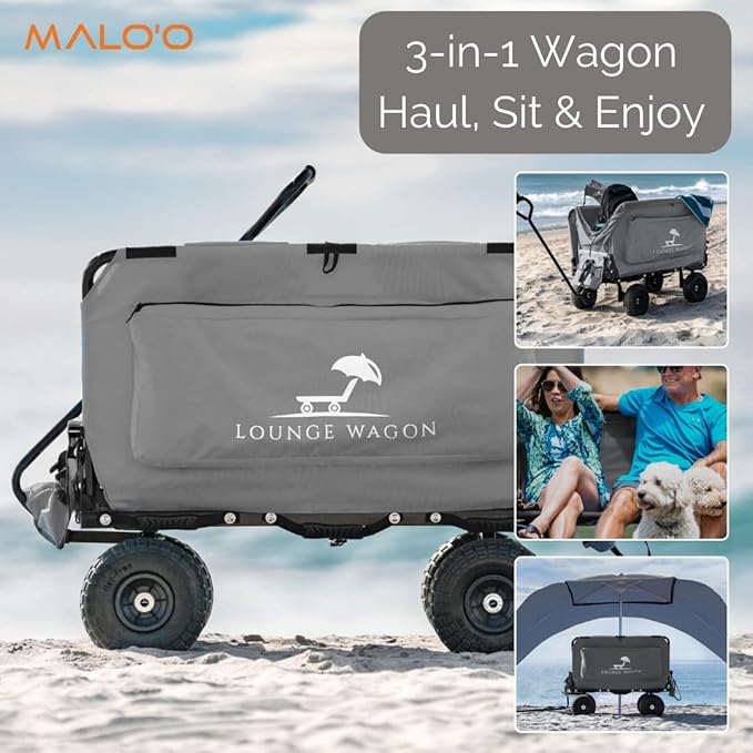 The Lounge Wagon – The Only Wagon That Converts into a 2-Person Chair - 3-in1 cart - Included Cargo net- Ultimate Beach Wagons– Beach Chairs for Adults – Sports Wagon(Umbrella Sold Separately)…